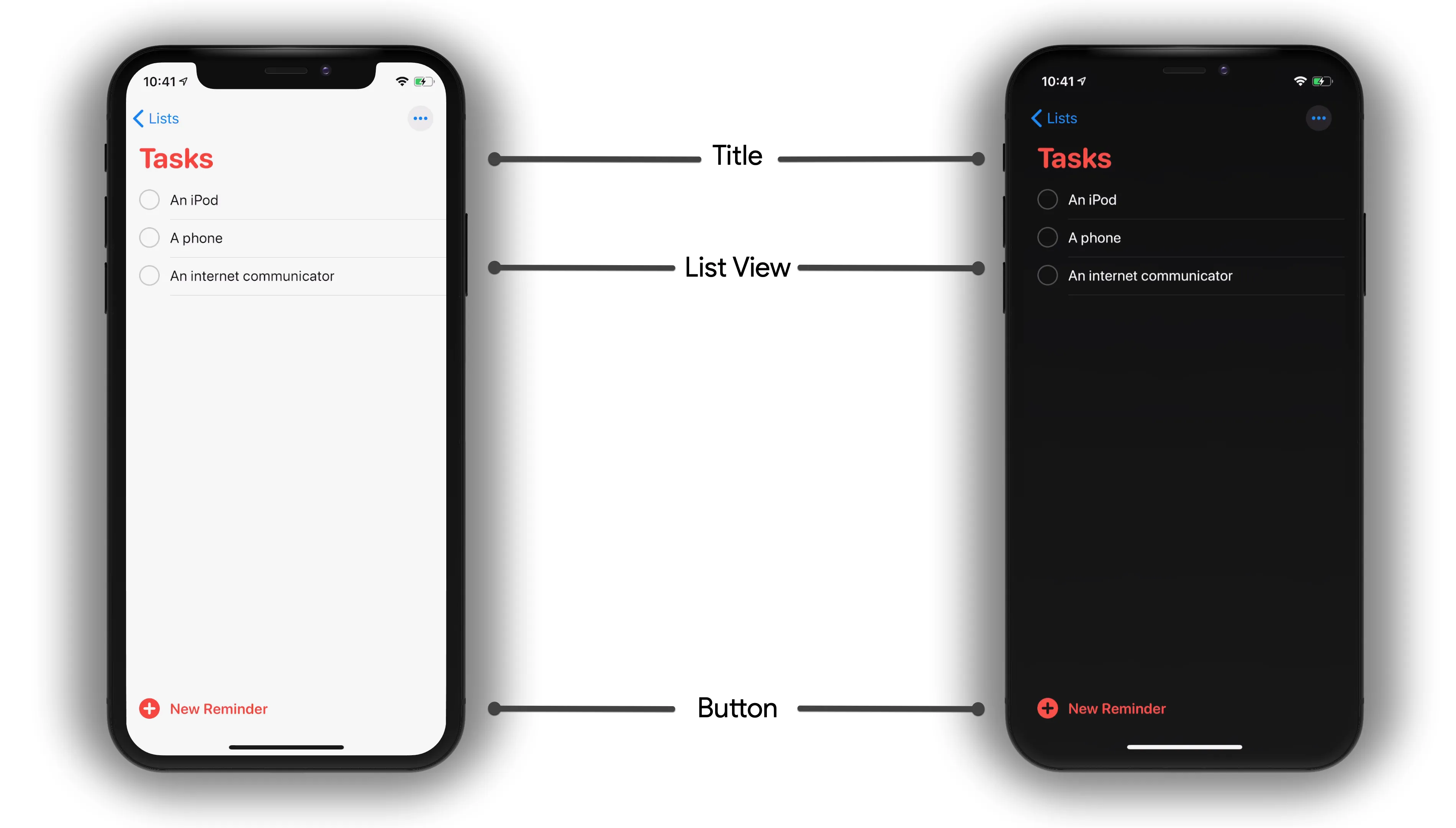 UI elements of the original iOS Reminders app