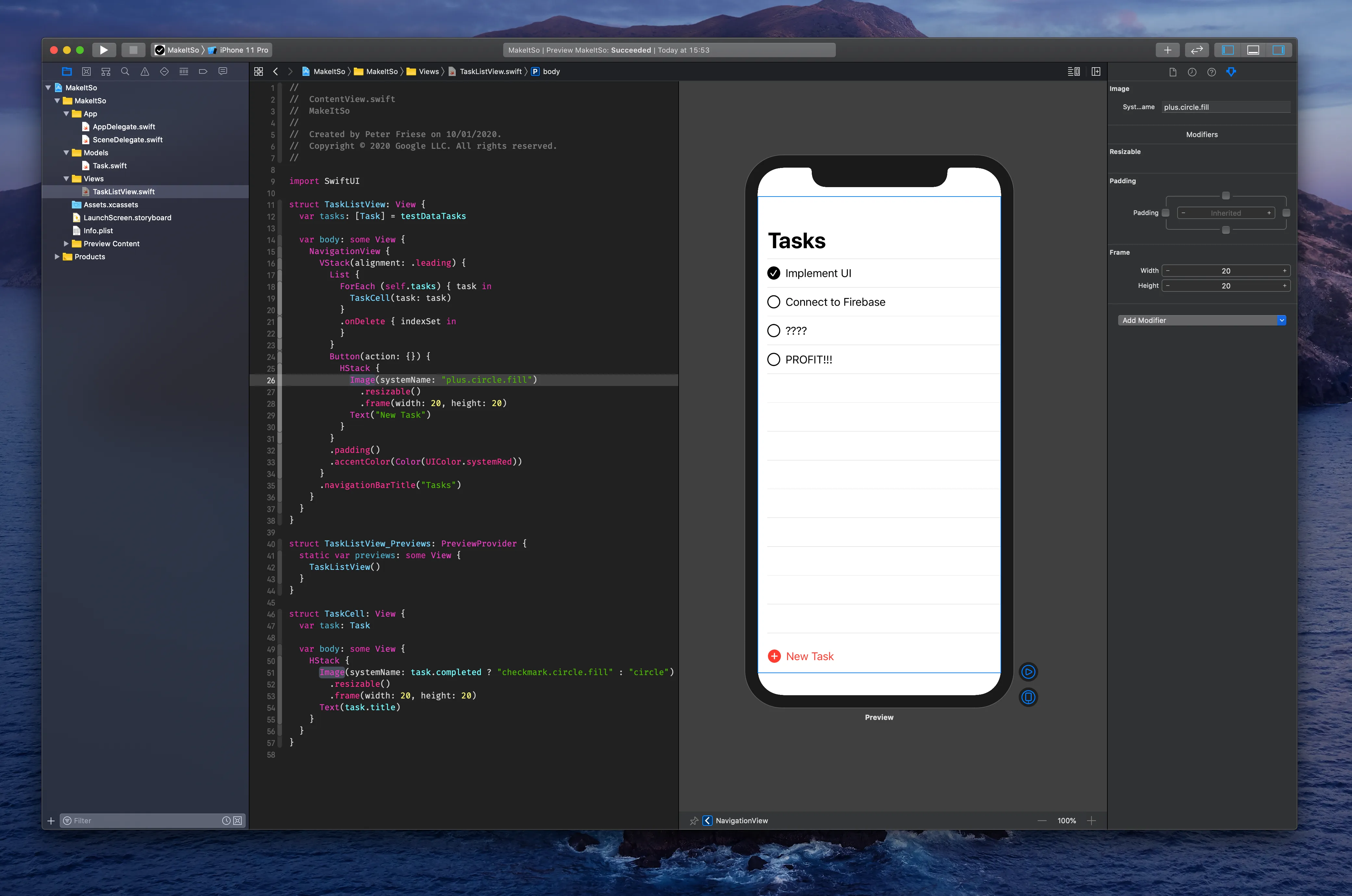 The finished UI in Xcode's Preview Canvas